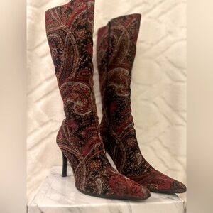 Paisley print heeled boots.  Size 7